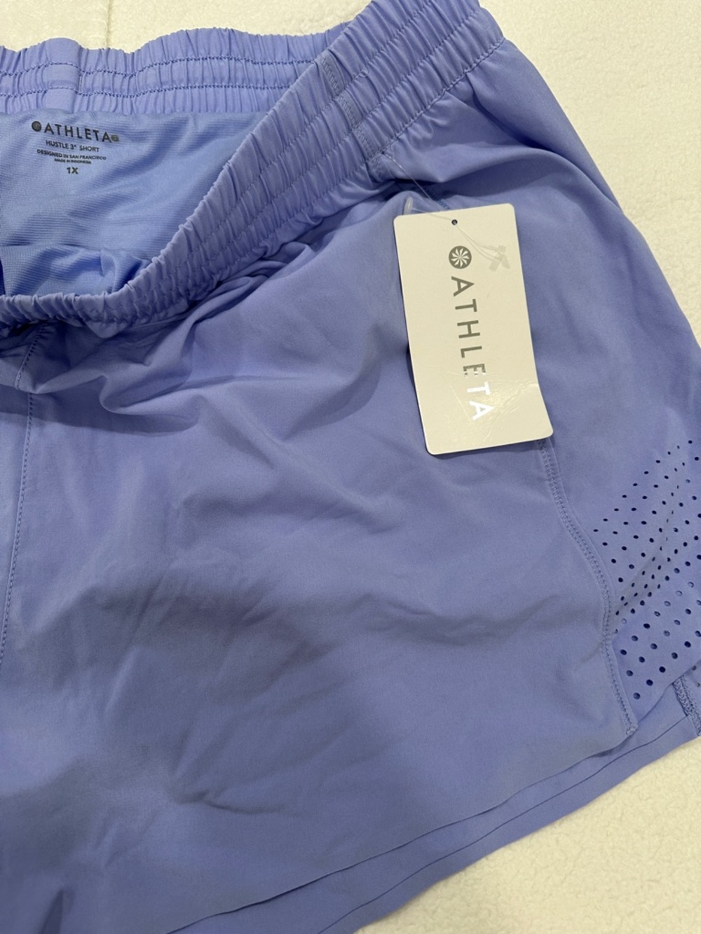 Athleta Women's Perforated Running Shorts - Lavender size 1X - Picture 2 of 7